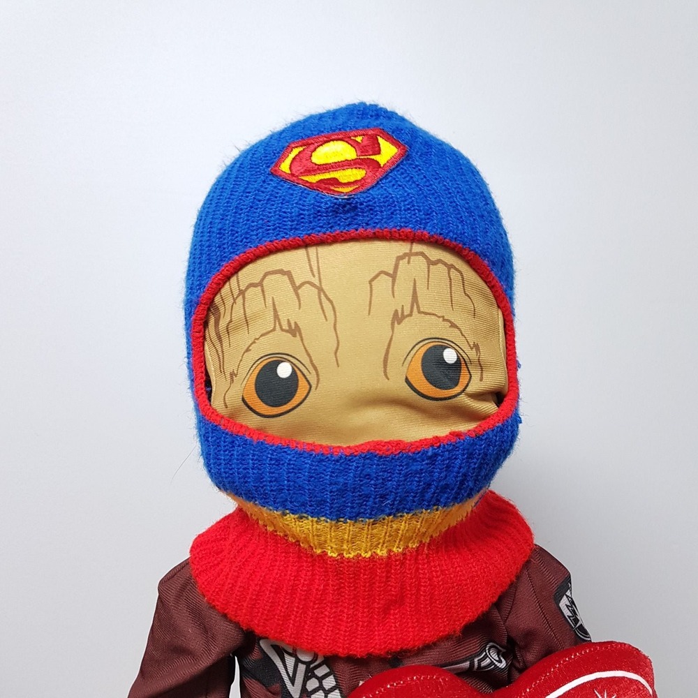 Vintage Superman Children's size Balaclava Ski Mask Tri Colored Orlon Acrylic Kn